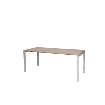 Afbeelding van Domino bureau, hoogte instelbaar (62 85cm) met 180x80cm &#039;zwevend&#039; havana/ kersen licht 25mm blad en aluminium (RAL9006) N poot frame