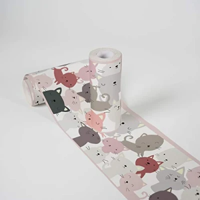 Afbeelding van POEZEN BEHANGRAND Zelfklevend roze grijs A.S. Création Lovely Kids