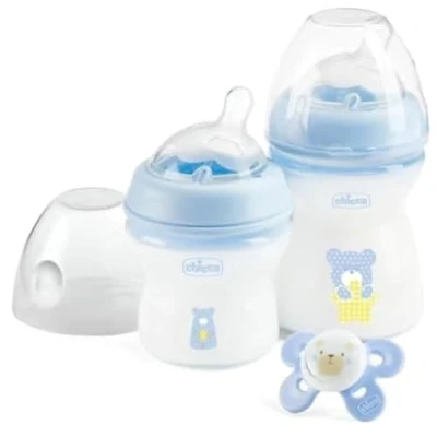 Afbeelding van Chicco Geboortesetje Natural Feeling 2 zuigflessen + Fopspeen blauw