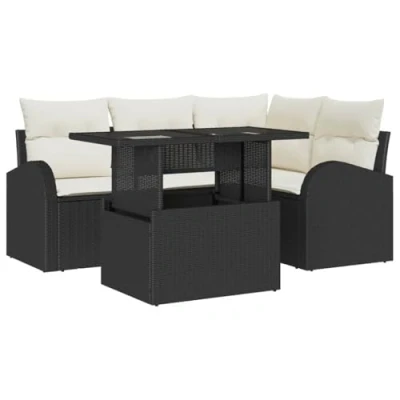 Afbeelding van vidaXL 5 Delige Tuin Bank Set met Kussens Zwart Poly Rattan