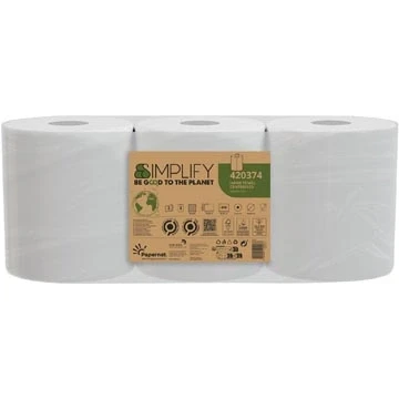 Afbeelding van Papernet Simplify 420374 Centrefeed Carbon Neutral handdoekrol, 3 rollen 90 m puur cellulosepapier, 2 laags, 450 scheuren per rol, 19,6 x 20 cm