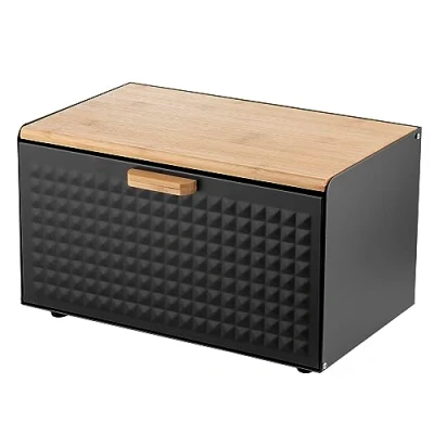 Afbeelding van FLORINA Broodtrommel incl. 3 delige Set Bewaardozen CUBE I Broodbox van Staal en Bamboe Deksel Ruime Moderne Broodcontainer Voorraaddozen voor Koffie Thee Suiker Kleur: Zwart