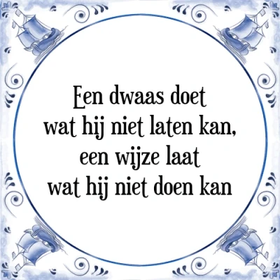Afbeelding van een dwaas doet wat hij niet laten kan, wijze Tegeltje + Spreuk