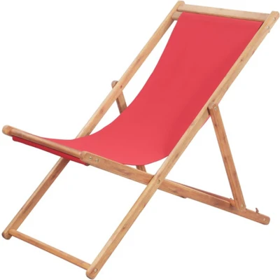 Afbeelding van Strandstoel inklapbaar stof en houten frame rood