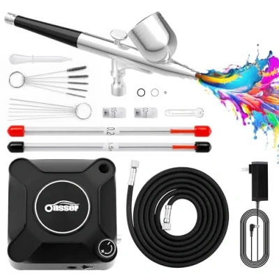 Afbeelding van Oasser Airbrush Compressor Kit, Dual Action Pak met Oplaadbare 30psi