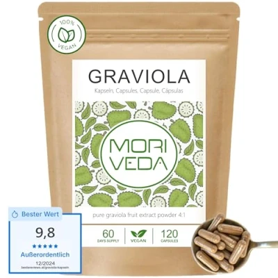 Afbeelding van Graviola capsules 2 maanden voorraad natuurlijk fruitextract metabolisch welzijn veganistisch en glutenvrij 1x120 stuks by MoriVeda
