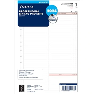 Afbeelding van FILOFAX Agendavulling A5 Professional, 1 dag per pagina (Duits) 2024
