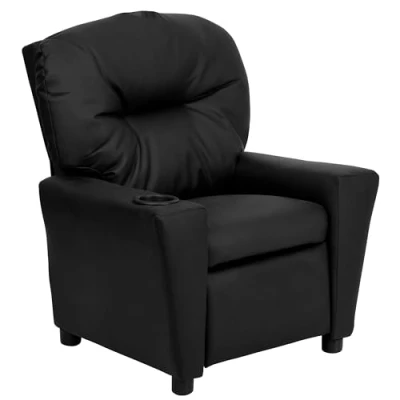 Afbeelding van Flash Furniture Contemporary Kids Fauteuil met bekerhouder, leer, zwart ledersoft, set van 1
