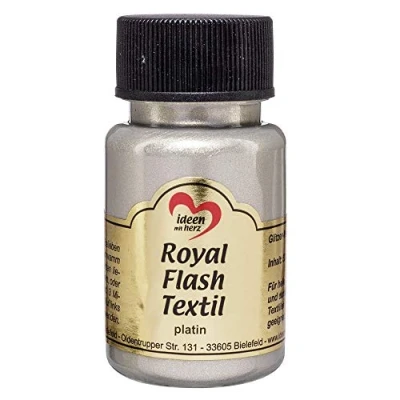 Afbeelding van Royal Flash Textil, Textielverf, glitter metallic, zeer dekkend, romige textielverf op waterbasis, voor licht en donker textiel, 50 ml (platina)