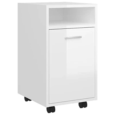 Afbeelding van vidaXL Bijzetkast met wielen 33x38x60 cm bewerkt hout hoogglans wit