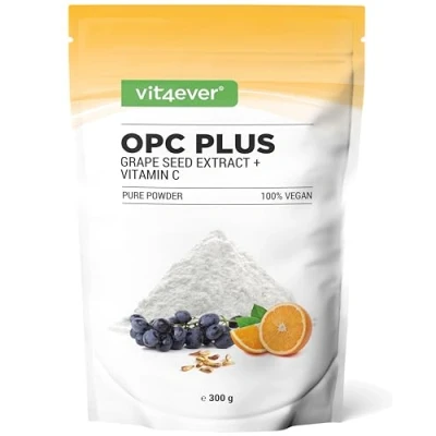 Afbeelding van OPC Druivenpitextract + vitamine C 300g poeder Zuiver van Europese druiven 70% gehalte volgens HPLC methode (95% Bate Smith) Met natuurlijke Veganistisch Vit4ever
