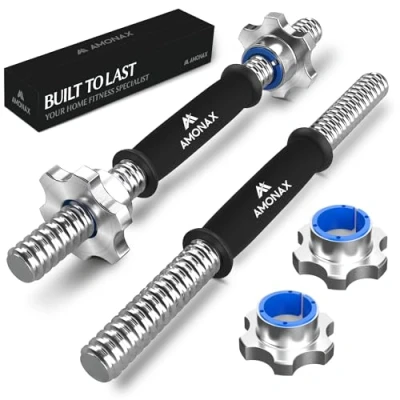 Afbeelding van Amonax Gietijzeren halterstang, 16 inch halterstang met 4 metalen halterstangen, spinlock halsbanden, paar halterstangen voor standaard halterschijven van 2,5 cm, fitnessapparatuur thuisgewichten