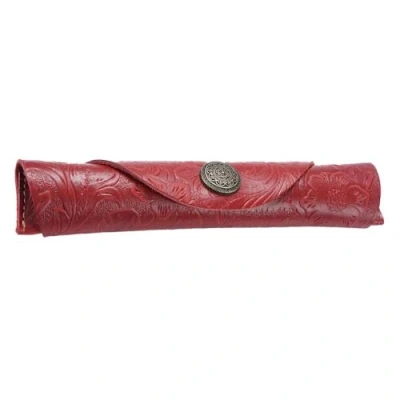 Afbeelding van MiOYOOW lederen pennenetui, etui pennenetui vintage penhouder vulpen tas handgemaakte fontein voor school kantoor dagelijks gebruik, Rood gesneden, Classique