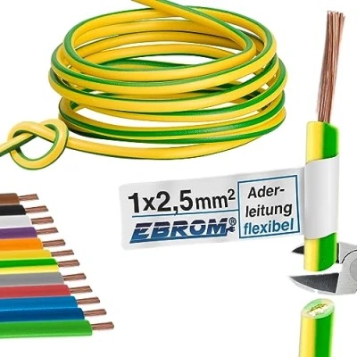 Afbeelding van Aderleiding bedradingsleiding enkele ader flexibel PVC kabel H07V K 2,5 mm² Kleur: groen geel vele lengtes leverbaar in stappen van 5 meter, uw lengte: m