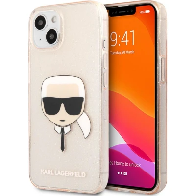 Afbeelding van Apple iPhone 13 Mini Glitter Hoesje Siliconen en TPU (zacht) Karl Lagerfeld Softcase/Backcover Goud Telefoonhoesje
