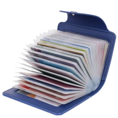 Afbeelding van IHIGOGOFA Creditcardhouders Zachte Lederen Compacte Portemonnee ID Bank Card Case 40 Verdikking Duurzame Plastic Insert Mouwen en 2 kaartsleuven, Blauw, Eén maat, Modern