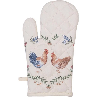 Afbeelding van Clayre &amp; Eef Ovenwant 18x30 cm Beige Blauw Katoen Kip en Haan Ovenhandschoen