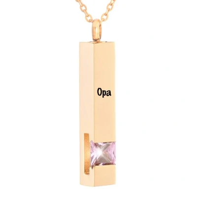Afbeelding van Luxe Ashanger Met Ketting En Gravering Opa Assieraad Rosegoud Roze Steen As Gedenksieraad Urn Incl. vuller