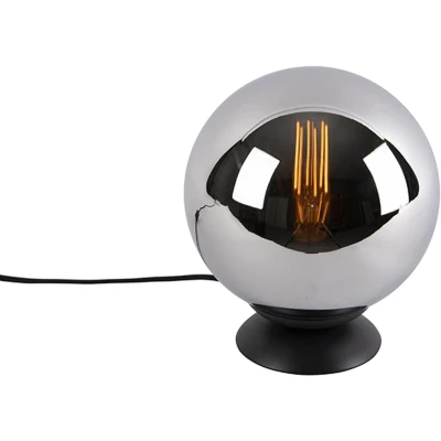 Afbeelding van QAZQA Art deco tafellamp zwart met smoke glas Pallon