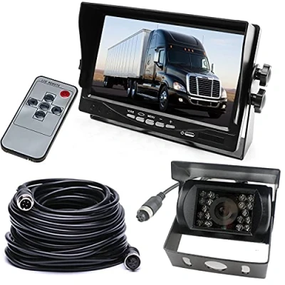 Afbeelding van Achteruitrijcamera, monitorsysteem, DC 12 24 V, waterdicht, 18 leds, nachtzicht, achteruitrijden, 15 M, 4 pinnige luchtvaartkabel, 7“ TFT lcd automonitor, grote vrachtwagens, bus, RV, trailer