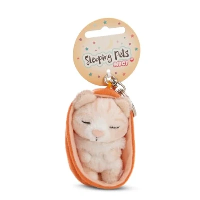 Afbeelding van NICI 61607 Sleutelhanger &quot;Sleeping Pets&quot; kat, 8 cm, in mandje, beige, trouwe metgezel voor rugzak of tas, sleutelhouder klein en groot