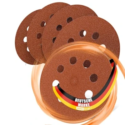Afbeelding van Woltersberger® 50 stuks excentrische schuurschijven Ø 125 mm, korrelmaat P1200, 8 gaten in rood, voor optimaal schuren, veelzijdig, klittenband schuurpapier hechting