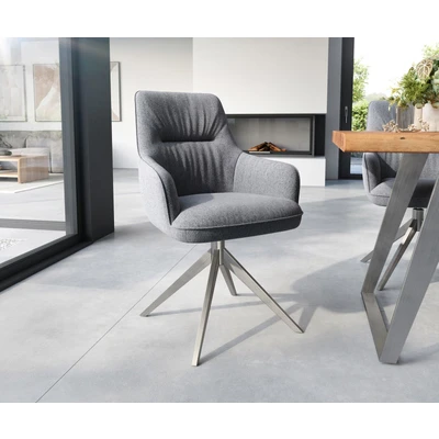 Afbeelding van Draaistoel Zelia Flex met armleuning kruisframe breed roestvrij staal structuur lichtgrijs 360