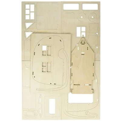 Afbeelding van Rayher 62858505 Houten bouwset caravan, FSC gecertificeerd, natuur, 36 x 18 15 cm, 40 delig, om te knutselen en beschilderen