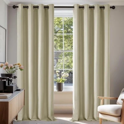 Afbeelding van Deconovo Gordijnen Verduisterend, 2 stuks, Beige, Warmte isolerend met Oogjes voor Slaapkamer, Woonkamer, 140x245 cm (B x H)