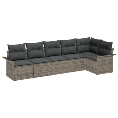 Afbeelding van vidaXL 6 delige Tuin Sofa Set met Kussens Grijs Poly Rattan, 2 Zits Opbergruimte &amp; Rattan