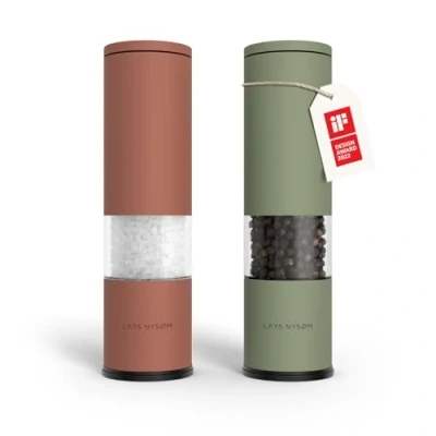 Afbeelding van LARS NYSØM zout en peper molen set van 2 handmatige met verstelbare keramische grof naar fijn I Designer kruidenmolen (Red/Green)