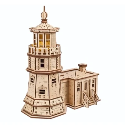 Afbeelding van UGEARS Split Rock Vuurtoren 3D Puzzel DIY Miniatuurkit Houten Modellen voor Volwassenen met LED Nachtlampje Puzzels Handwerken Cadeaus 295 Stuks