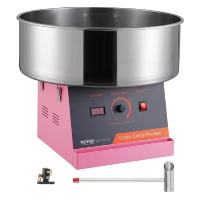 Afbeelding van VEVOR Elektrische suikerspinmachine, 1 kW suikerspin, commerciële suikerspinmachine met roestvrijstalen kom en suikerlepel, perfect voor kinderverjaardagen thuis, familiefeesten (roze)
