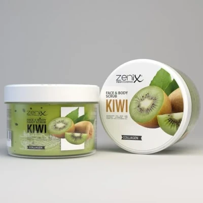 Afbeelding van Zenix Face &amp; Body scrub 275 ml, huidreinigende voor gezicht en lichaam, verwijdert dode cellen, zuivert talg, verzorgt de huid, hydrateert huid (kiwi)