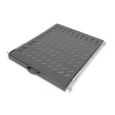 Afbeelding van DIGITUS 1U uitschuifbaar rek voor 800 mm diepe kasten Plank met een diepte van 40x484x568 mm, tot 25 kg, zwart (RAL 9005)