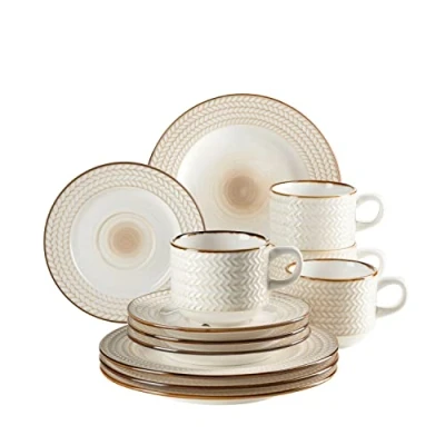 Afbeelding van MÄSER Prospero 931941 Premium koffieserviesset voor 4 personen in gastronomie kwaliteit, 12 delig modern koffieservies unieke vintage stijl, wit, duurzaam porselein