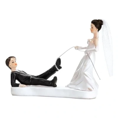 Afbeelding van Trouwfiguurtje/caketopper bruidspaar bruid en bruidegom met touw Bruidstaart figuren 13 cm Taartdecoraties