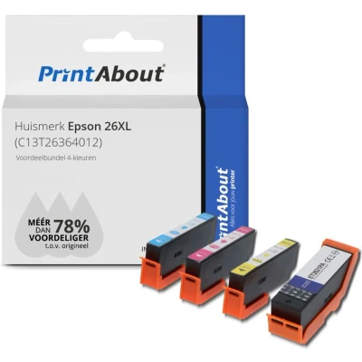Afbeelding van Huismerk Epson 26XL (T2636) Inktcartridge 4 kleuren Voordeelbundel Hoge capaciteit