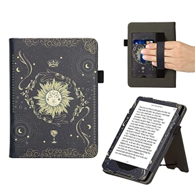 Afbeelding van kwmobile e reader hoesje compatibel met Amazon Kindle Paperwhite 11. Generation 2021 Ereader case van kunstleer Tarotkaart in donkerblauw/geel/zwart