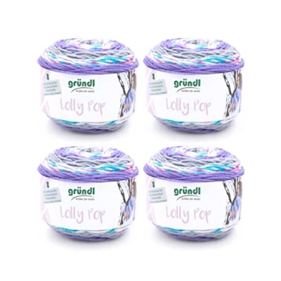 Afbeelding van Gründl Lolly Pop haak en breigaren (wolachtig wasbaar universeel garen 100% polyacryl, 150 g / 240 m, naalddikte: 5 6, 4 x g), violet mauve tin wit kleur