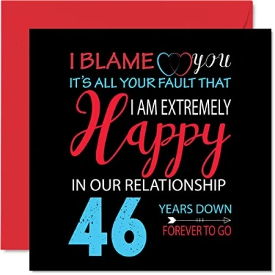 Afbeelding van Grappige 46e verjaardagskaart voor echtgenoot vrouw Your Fault I&#039;m Extremely Happy Gelukkige huwelijksverjaardagskaart partner, 145 mm x wenskaarten zesenveertigste jubilea