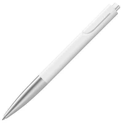 Afbeelding van Lamy noto eenvoudige balpen 283 van kunststof in de kleur wit zilver met driehoekige behuizing en drukmechanisme, incl. grote vulling M 16 lijnbreedte zwart