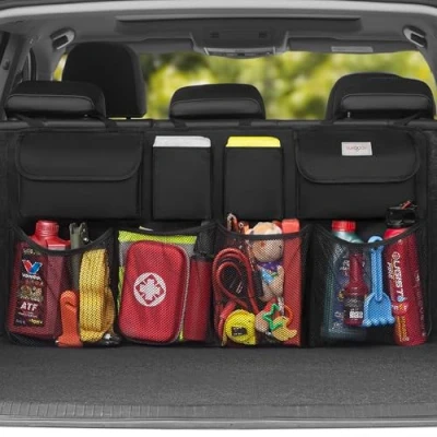 Afbeelding van Surdoca Kofferbak organizer, voor in de auto, 3e generatie, 90 x 46 cm dubbele capaciteit, uitgerust met sterk elastisch net en 3 toverstafstructuur betere keuze van auto organizer kofferbak.
