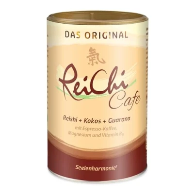 Afbeelding van ReiChi Café, 400 g, 80 kopjes, exotisch koffiegenot, reishi paddenstoel, ginseng en kokos, cafeïne van guarana koffie, magnesium + B12, zenuwen, minder vermoeidheid¹, veganistisch, zonder