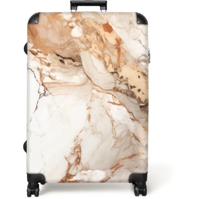 Afbeelding van NoBoringSuitcases.com® Koffer groot Reiskoffer lichtgewicht Marmer Design Bruin Wit Marmerlook Rolkoffer met 4 wielen Grote trolley XL 98 liter bagage