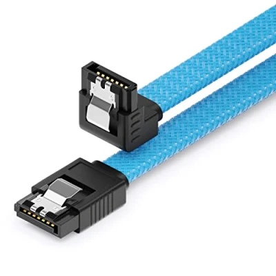 Afbeelding van deleyCON 60 cm SATA 3 Kabel Nylon 6 Gbit/s Datakabel III Aansluitkabel Seriële ATA voor Moederbord &amp; Harde Schijf HDD SSD 1 S L Stekker 90 Schuin Blauw