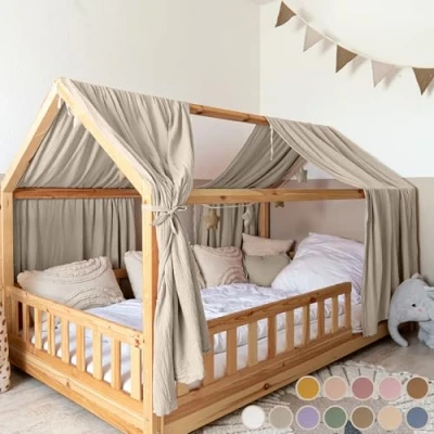 Afbeelding van lilimaus Huis Hemel, 100% katoen, bedhemel van mousseline, decoratie voor huisbed, cadeau meisjes en jongens, hemelbed, gordijnen 90 x 200 cm 120 kinderbedden, baldakijn,