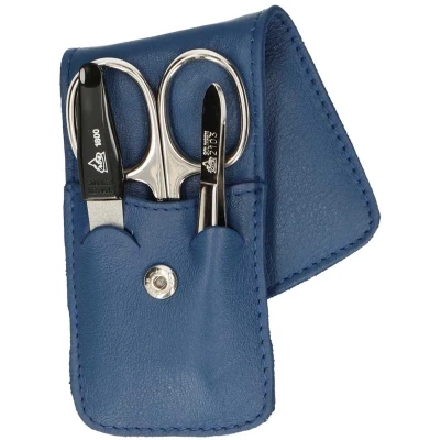 Afbeelding van Erbe Lederen Manicure Etui met Drukknoopsluiting Blauw (3 delig)
