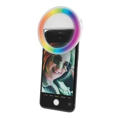 Afbeelding van DigiPower RGB selfie mobiele telefoon ringlicht, 36 LED 3 helderheidsniveaus, USB oplaadbare ringlamp, voor smartphones, live streaming, make up, YouTube, TikTok en Vlogging, wit, DP VRL1RGB