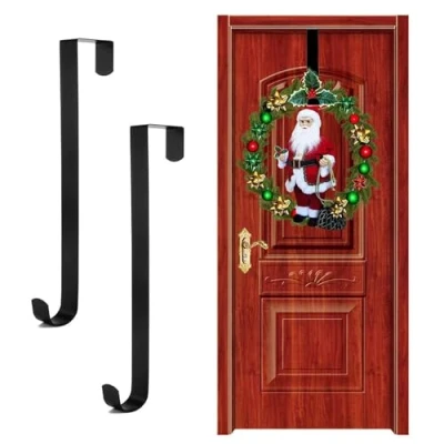Afbeelding van SYEYCW 2 stuks krans deur hanger, kerst metalen hanger voor voordeur, krans, haak, Kerstmis, thuis, kantoormuur, bruiloft kransen of decor (zwart)
